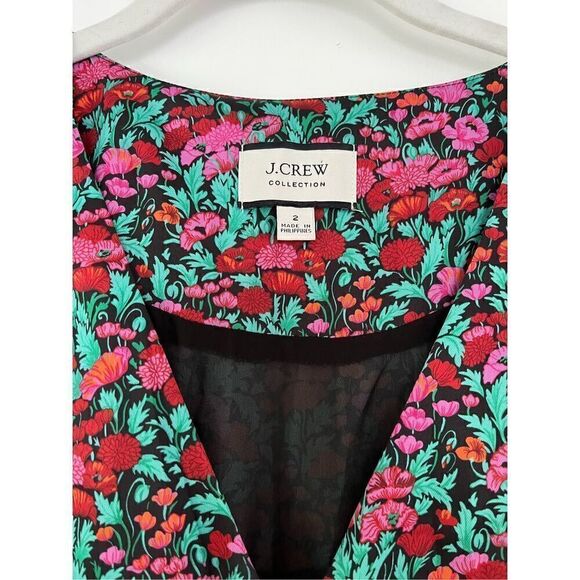 J. Crew Drapey Puff Sleeve Dress In Ratti Red Blooms Collection Dress Size 2 EUC - Picture 3 of 12